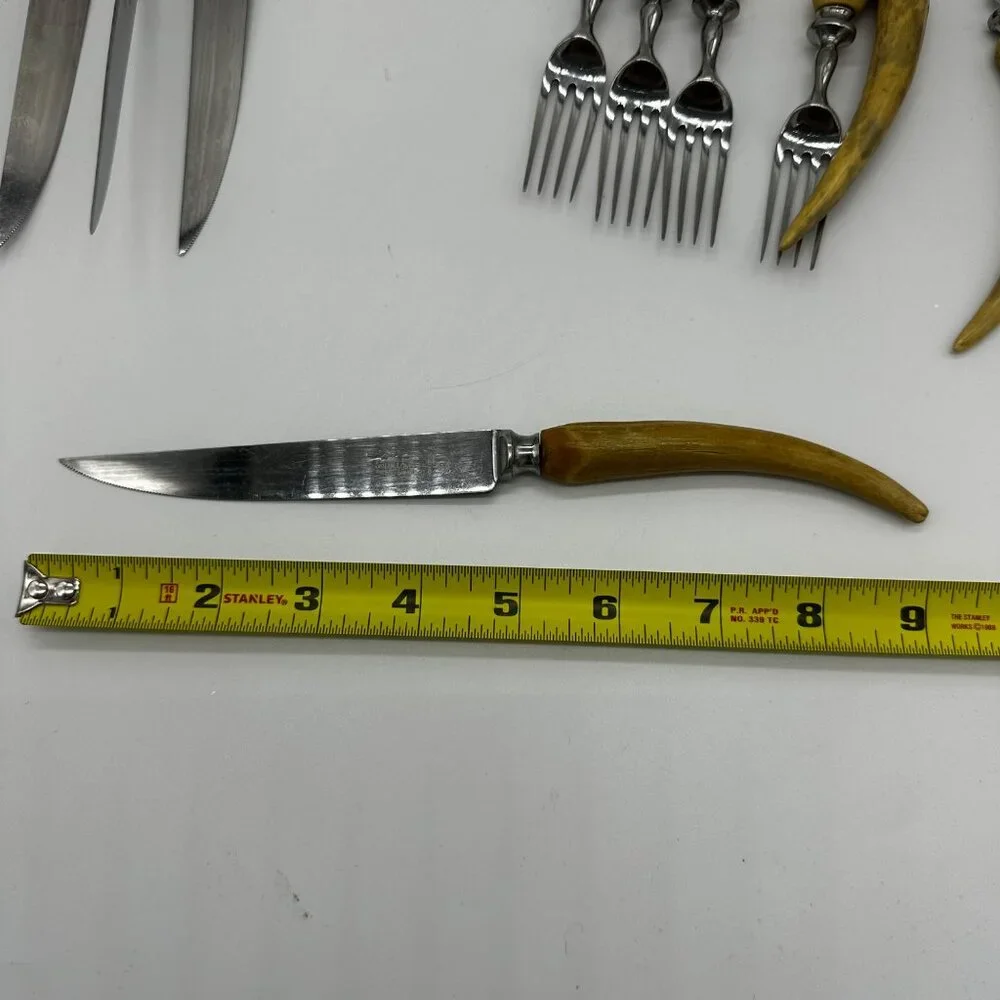 Sheffield Latham Owen Rustic Antler Horn Handle‎ Utensils Knives Forks Cased Set